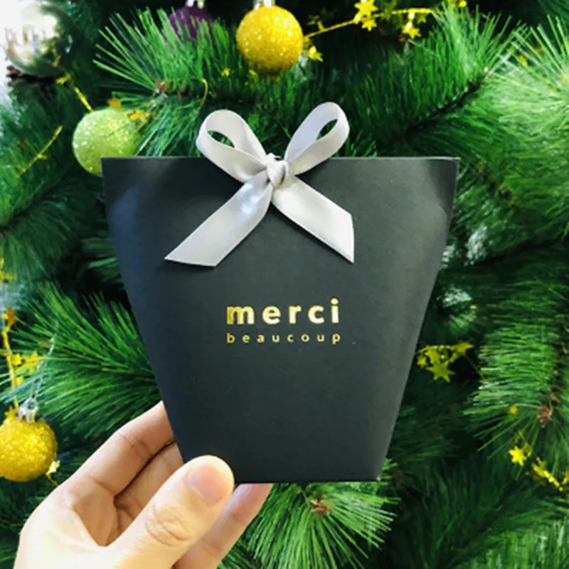 10 шт. высококлассные черно белые бронзовые &quotMerci&quot Сумки для конфет французские