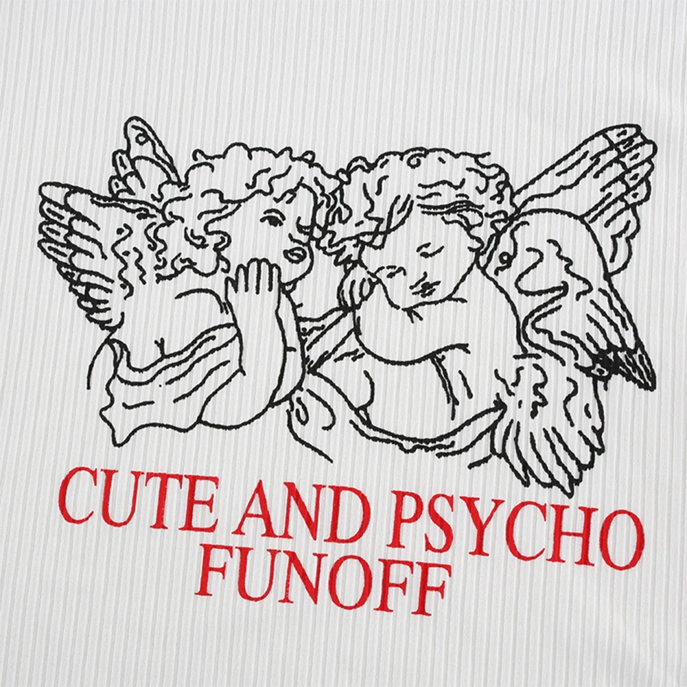 Женская футболка с круглым вырезом короткая и принтом надписью | одежда