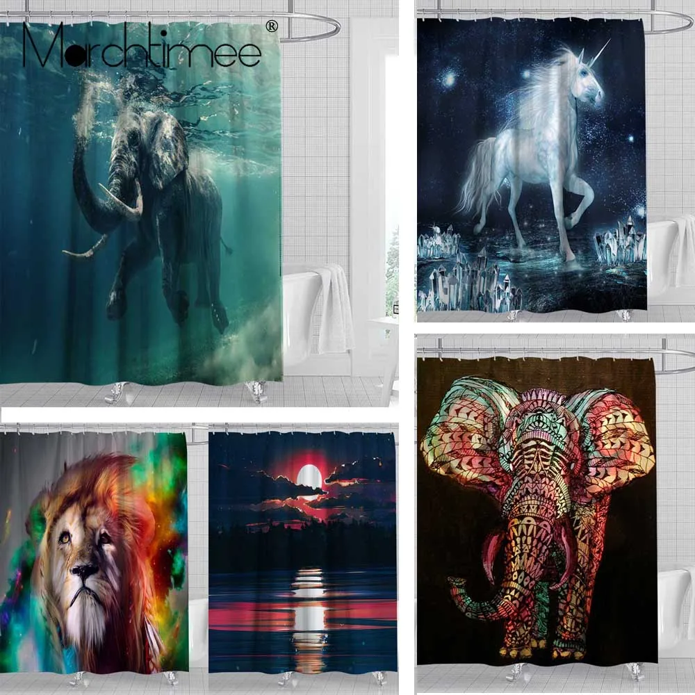 

3D Print Animal Elephant Shower Curtains Bath Screens Sea Waterproof Curtains for Bathroom Decor Customized Lion Tiger Beast