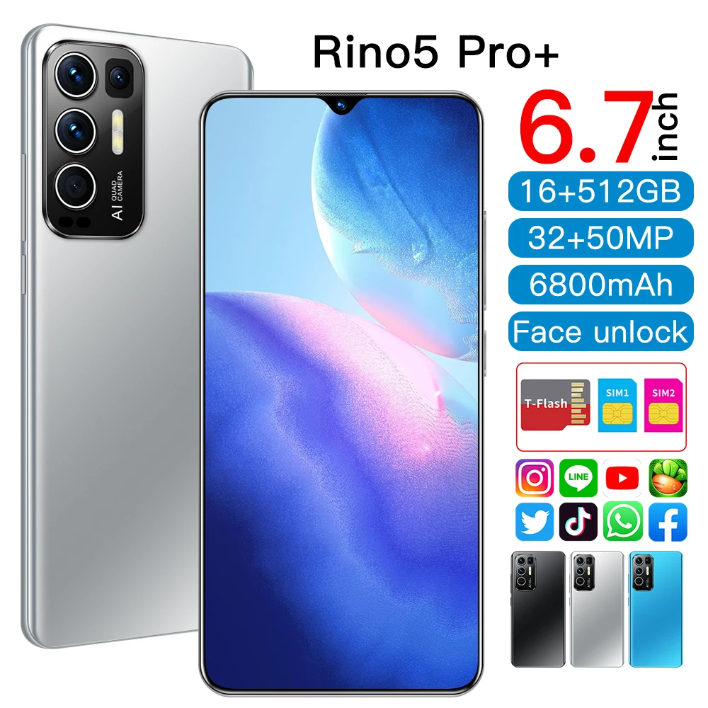 Новые смартфоны Rino5 Pro + 6800 мАч 16 512 ГБ 6 7 дюйма мобильные телефоны 32 Мп 50 МП HD камера