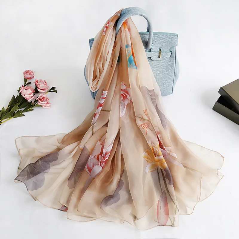 Весна 2020 новый корейский женский шелковый шарф с цветочным принтом летний