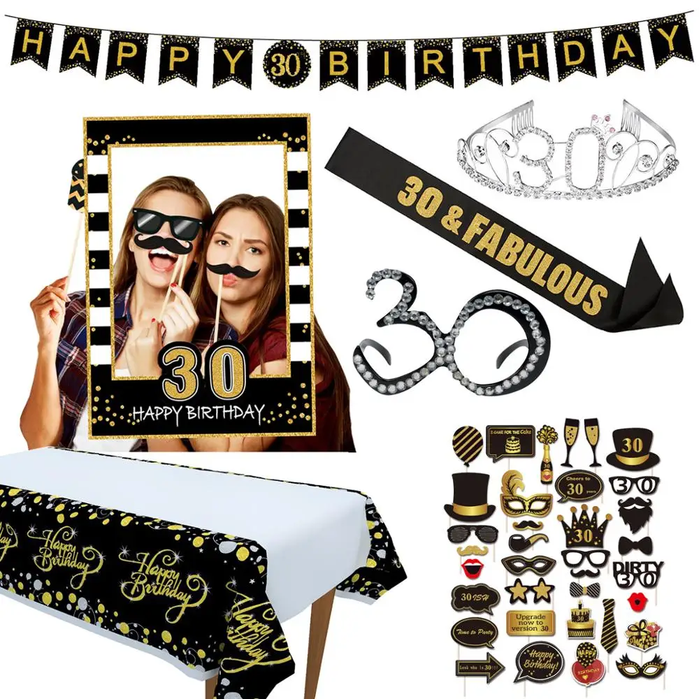 Шары черно-золотые 30 лет фольга латекс | Дом и сад