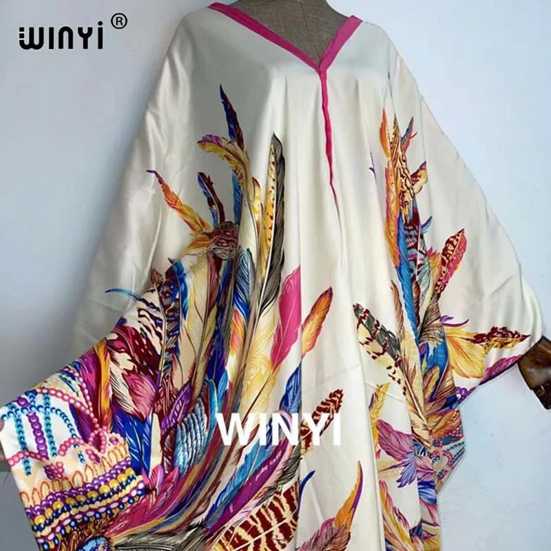 Traditional Printed Rayon WINYI maxi dress Dashiki African Women's Abaya Robe Long dresses for beach Bohemian v-neck dress
