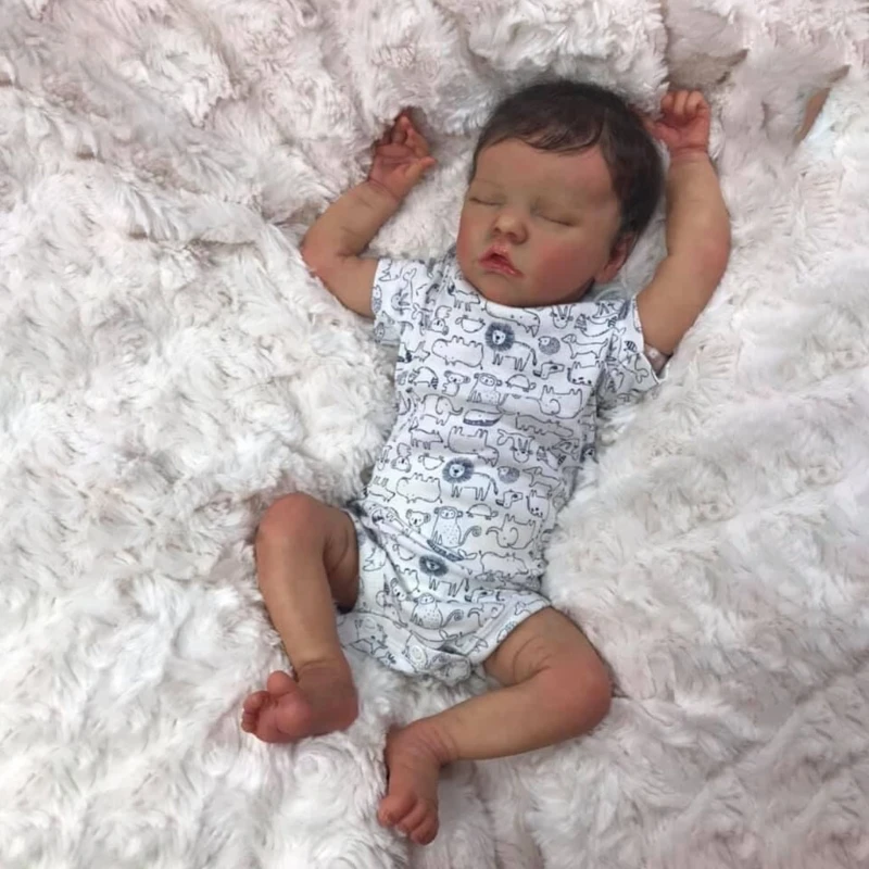 

48cm Realistic Doll Soft Silicone Vinyl Sleeping Baby Boy Closed Eyes Lifelike Birthday Gift Toy for Boys Girls T5EC