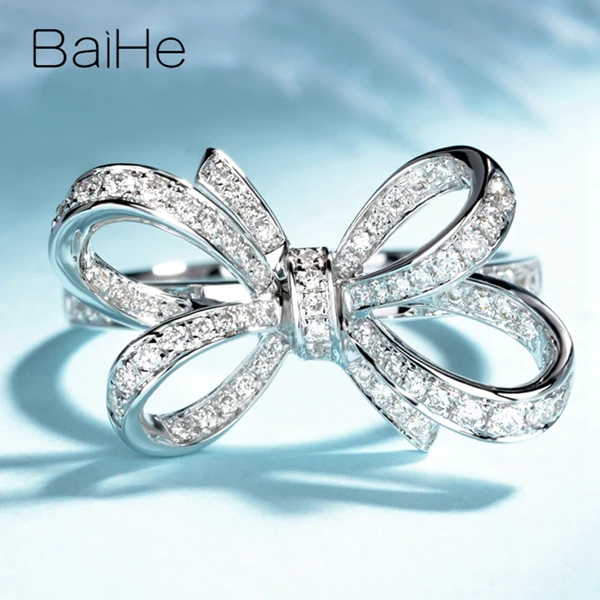 BAIHE, 14 к, белое золото, около 0.51ct H/SI, круглая огранка, натуральные бриллианты, ювелирное изделие, обручальное кольцо, модное, хорошее ювелирное изделие, подарочное кольцо