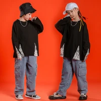 1195 stage outfit hip hop clothes kids girls boys jazz street dance costume black white sweatshirt pink pants hiphop clothing