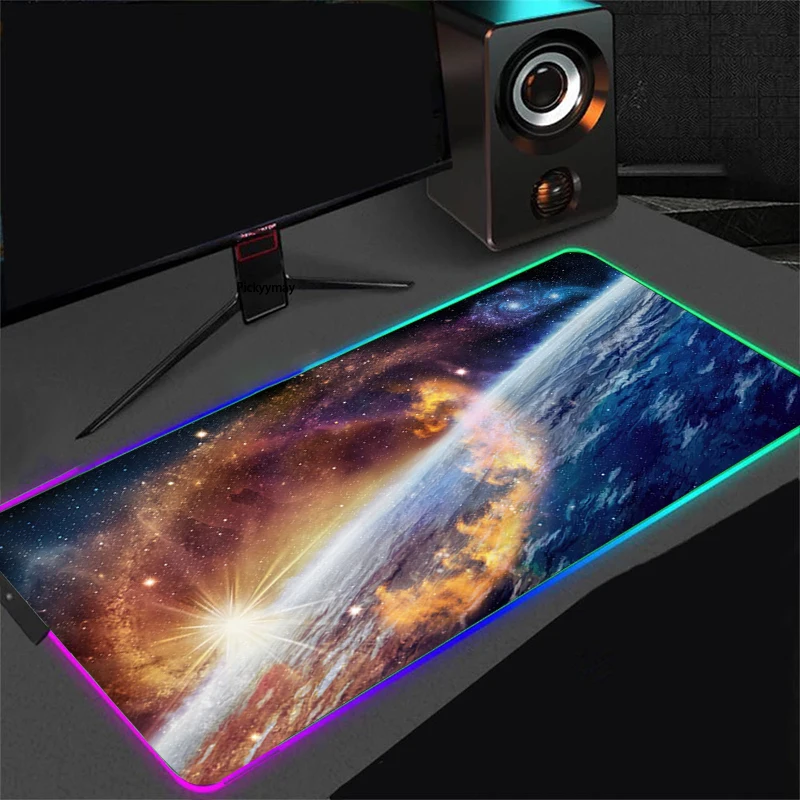 

Коврик для мыши космическая Вселенная RGB, настольная подставка для компьютера, Настольная светодиодный вая светодиодная подсветка со звезд...