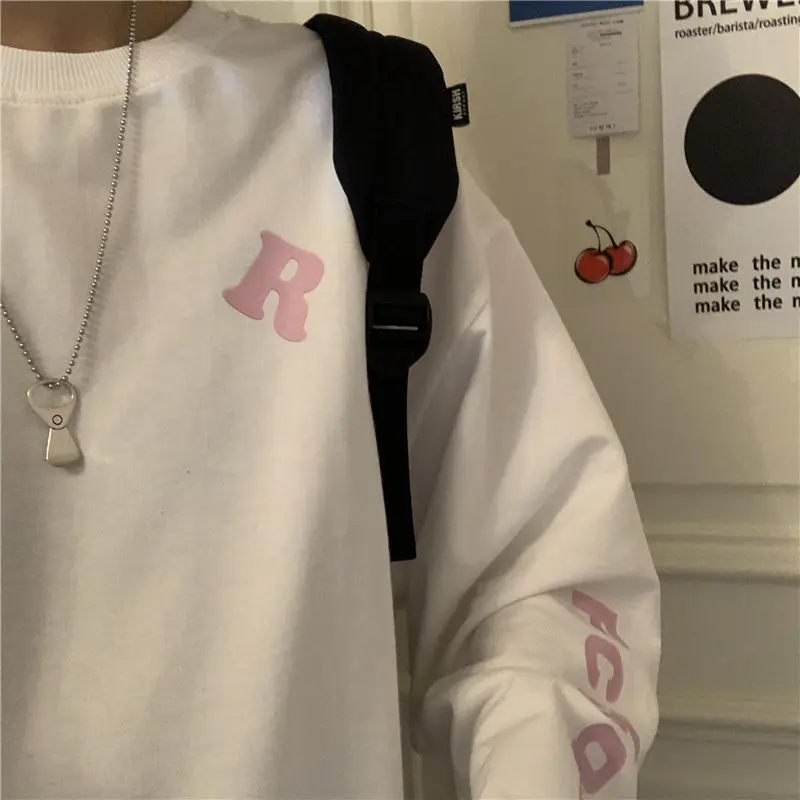 Свободная футболка с длинным рукавом женские топы осенняя одежда футболки |