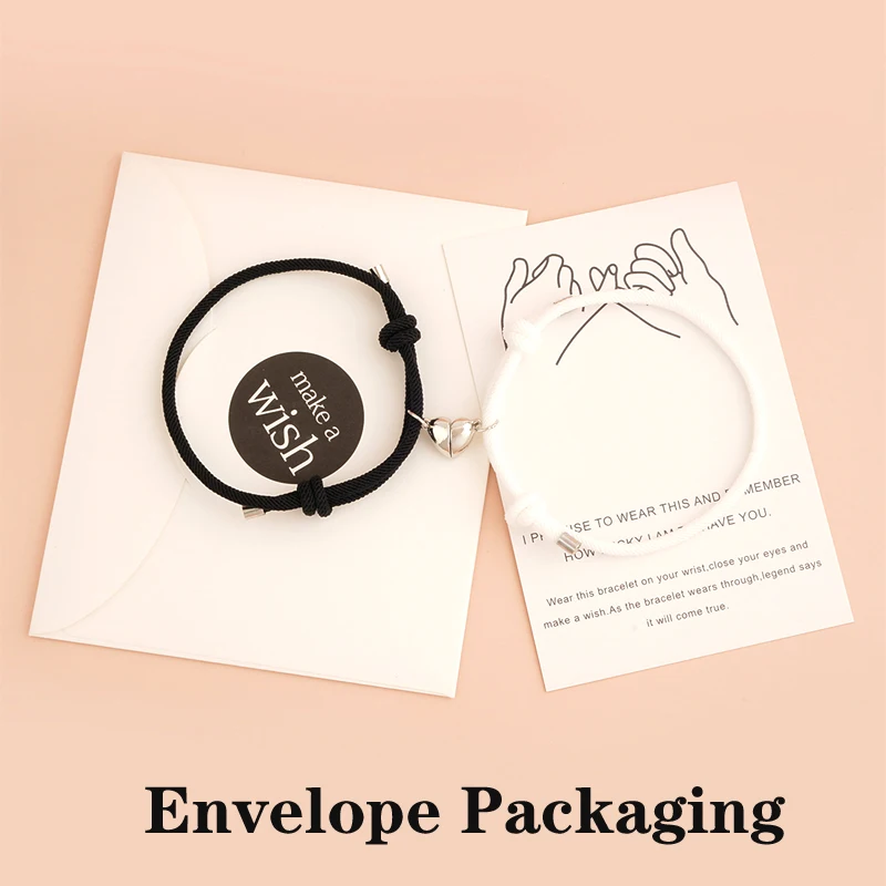

1Set Heart Stainless Steel Couple Friendship Rope Magnetic Bangle Bracelets Lover Women Men Charm Wish Jewelry Envelope Packing