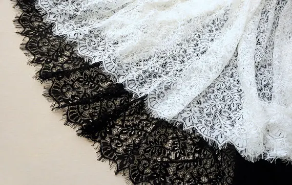 

1yard Black/Off White Chantilly Lace Fabric DIY Black Eyelash Lace Trimming