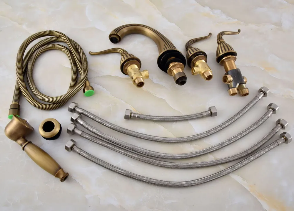 Новая античная латунь Палуба крепление широкое Ванная комната Римский смеситель