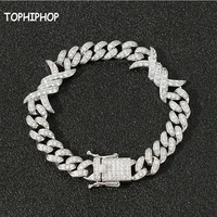 tophiphop new thorn pattern cuban chain bracelet cubic zirconia fashion couple bracelets for men and women hip hop jewelry