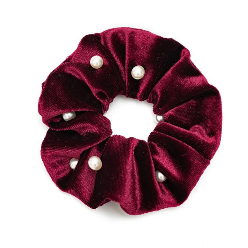 

Imitation Pearl Satin Solid Color Hair Scrunchies Soft Elastic Hair Bands Women Sweet Elegant Hair Accessories Ponytail Holder