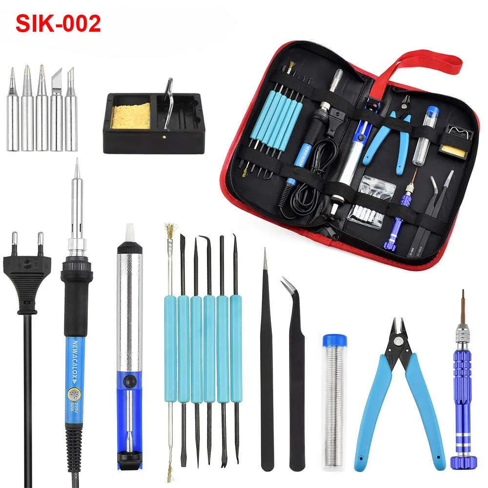 SIK-002 Электрический паяльник NEWACALOX EU/US Plug 60 Вт с регулируемой температурой, набор 20 Вт 7 мм, клеевой пистолет, портативный сварочный ремонтный набор инструментов - Цвет: SIK-002