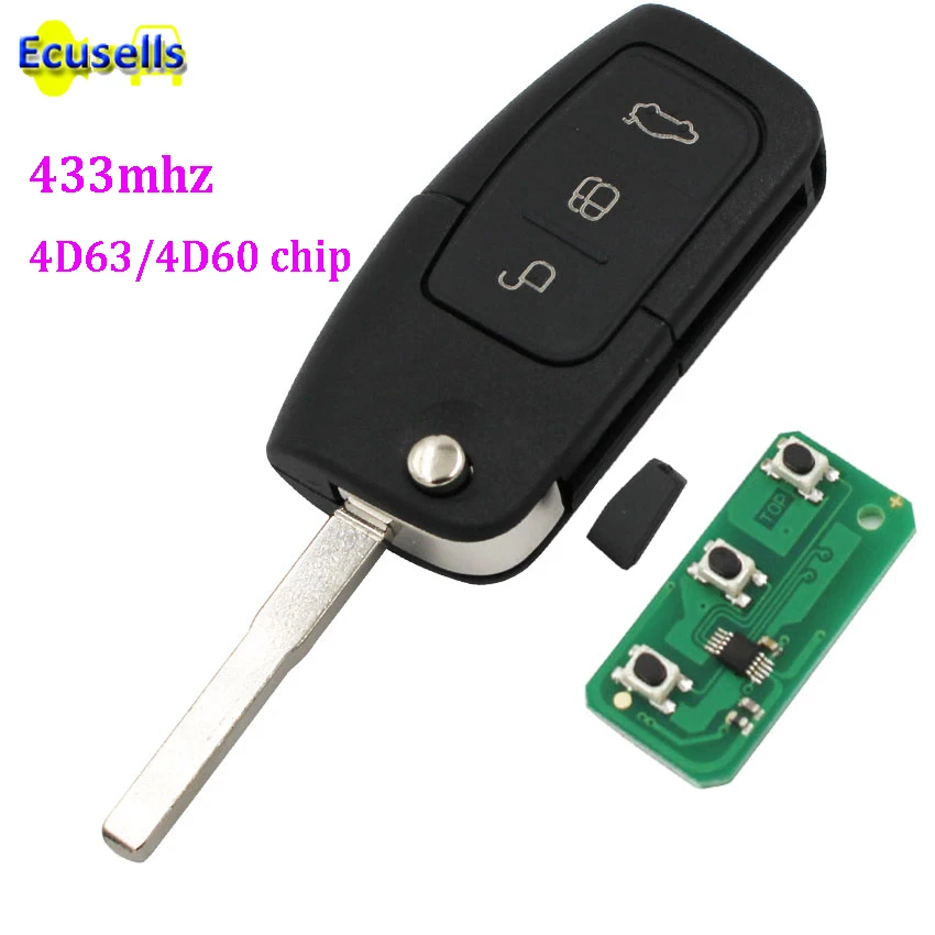 Флип 3 кнопки 433 Мгц дистанционный брелок с uncut HU101 для Ford Focus Mondeo Fiesta Galaxy C max S 4D60/4D63