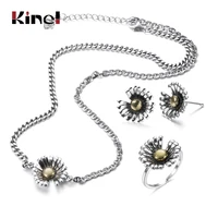 kine 925 sterling silver jewelry sets bicolor daisy flower necklace earrings ring for women korean jewelry