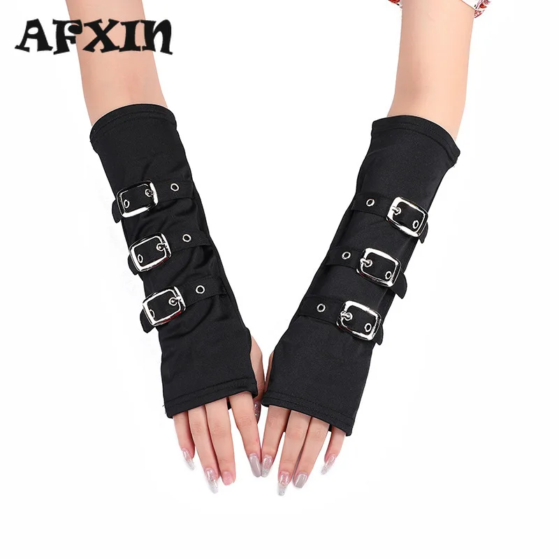 

Long Black Fingerless Gloves for Women Street Gothic Punk Rock Buckle Bandage Gloves Y2K Harajuku Alt Goth Clothes Accessory
