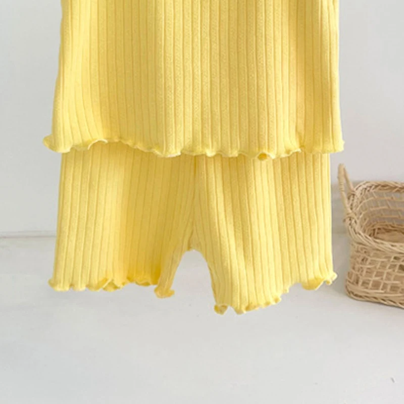 

Melario Baby Summer Clothing Casual Baby Girls Solid Color Clothes Sleeveless Sling T-shirt Pants 2 Pieces Set Summer Short Sets