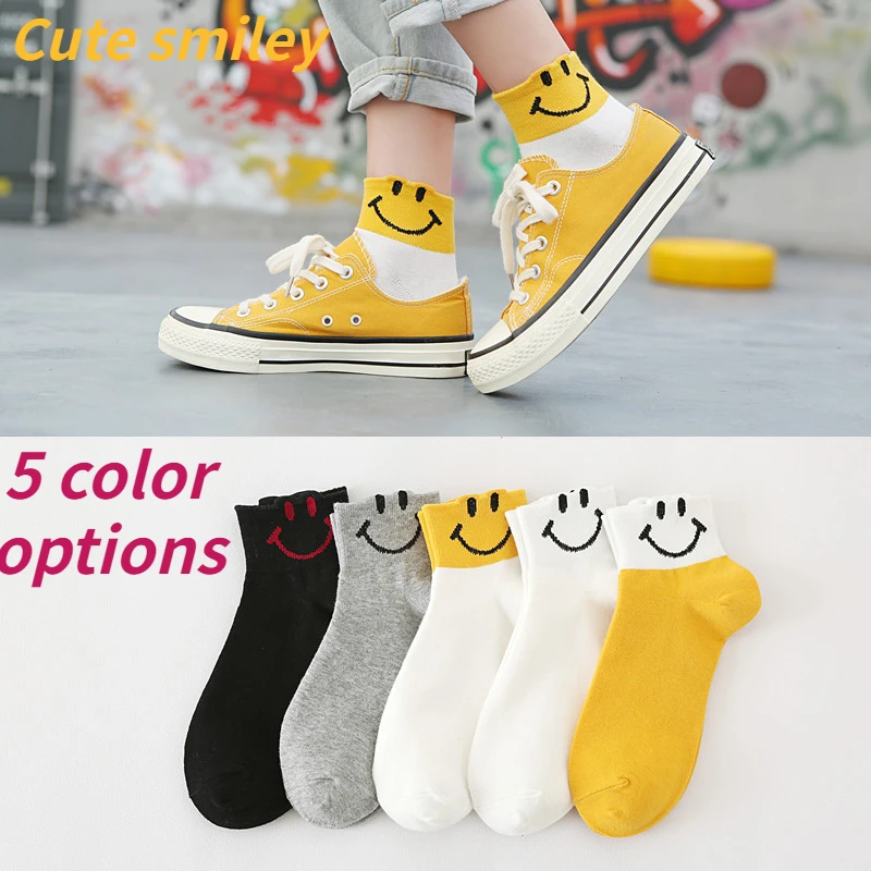 

3 Pairs Of Cotton Women's Socks Spring And Summer New Cartoon Smiley Face Socks Fresh And Popular Cute Women's Socks
