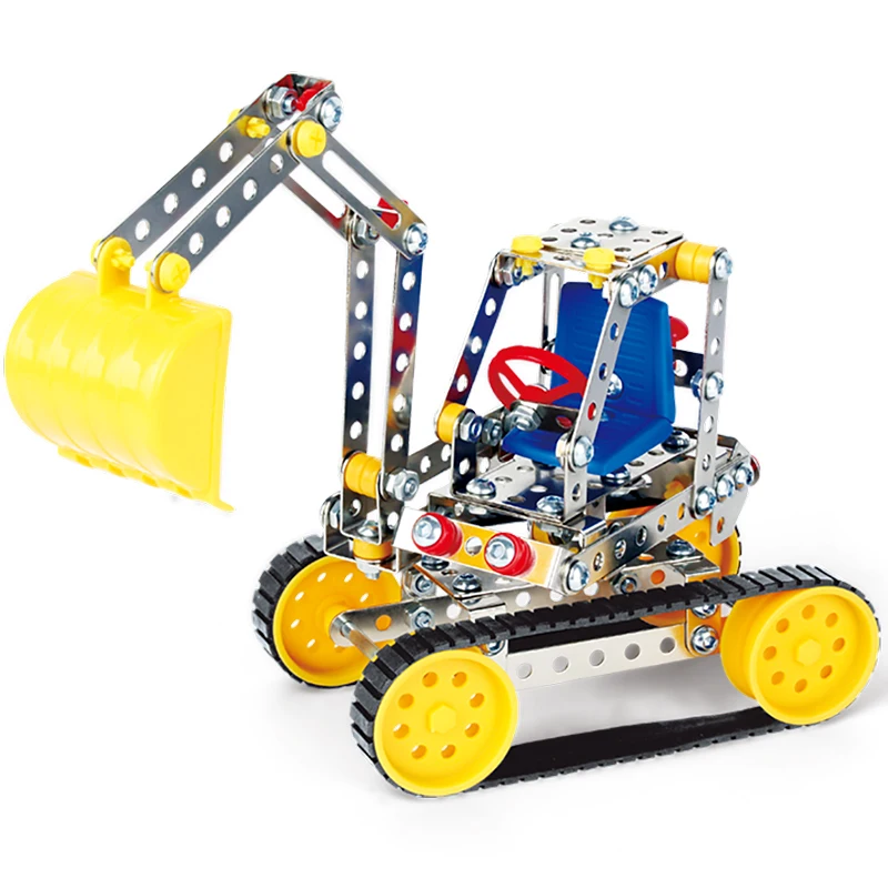 Стальной игровой набор инженерного экскаватора для строительства машин и конструкций из кирпичей для детей.