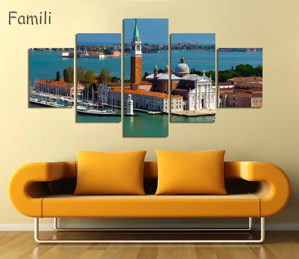 

Modern Canvas Painting 5 Pieces Wall Art Italy Venice Landscape Oil Painting Beautiful City River Decorative Picture Home Decor