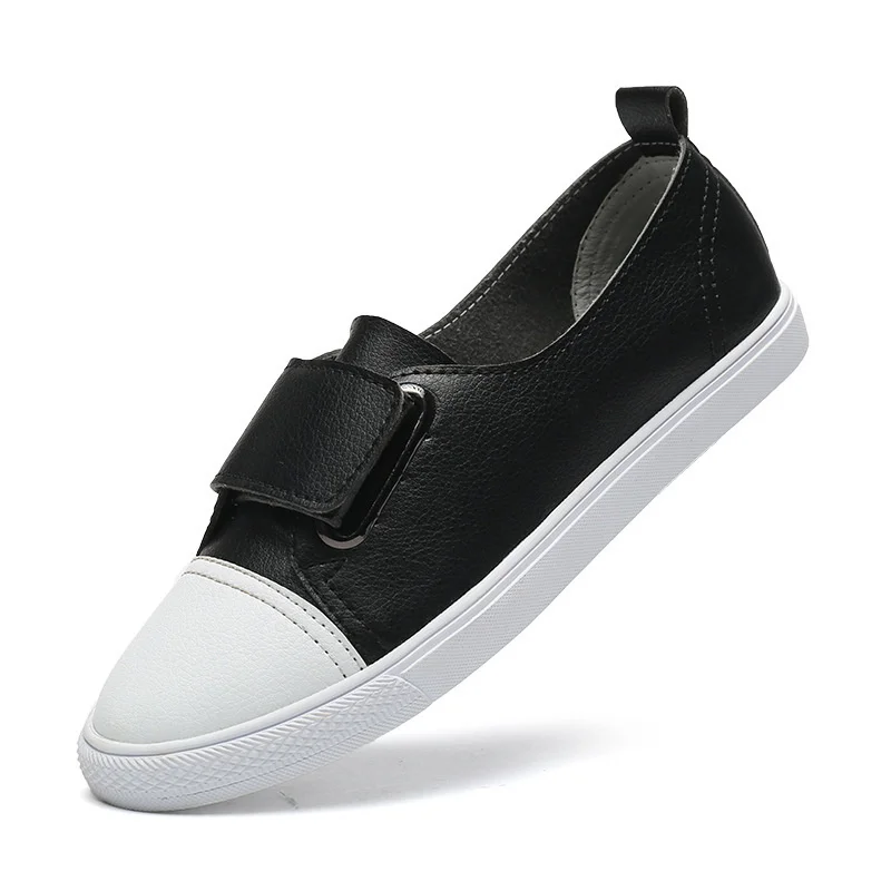 

Fashion Women's Vulcanize Shoes 2021 Spring Autumn Casual Classic Solid Color PU Leather Flat Woman Buckle White Shoes Sneakers