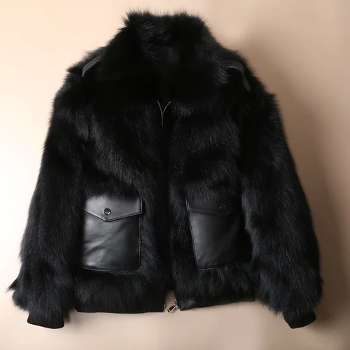 black OFTBUY зимняя куртка женская повседневная куртка из натурального меха Толстая теплая уличная верхняя одежда из натурального Лисьего меха корейская модная одежда с карманами - Цвет: black
