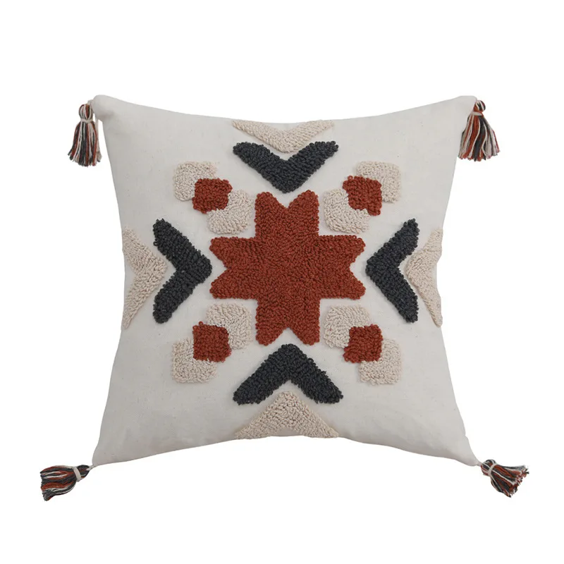 

Boho Style Cushion Cover Tufted Throw Pillow Cover Tassles Ethnic Gemometric Embroidery Home Decor Bed Sofa Decoration 45*45cm