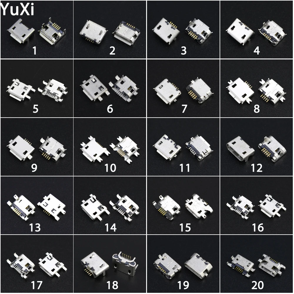 20 моделей 100 шт. Универсальный 5 контактный разъем Micro USB для порта питания