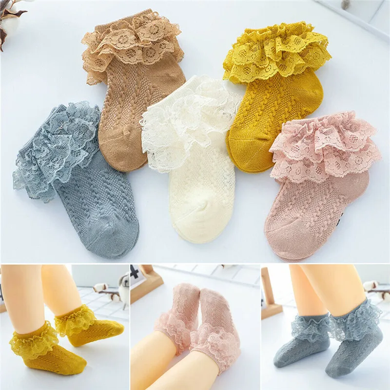 Детские хлопковые носки с оборками для маленьких девочек повседневные короткие