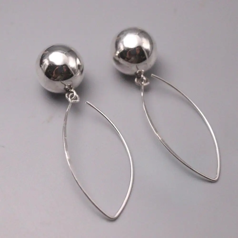 Новые серьги из чистого 925 пробы серебра 52x14 мм с гладким шариком | Украшения и