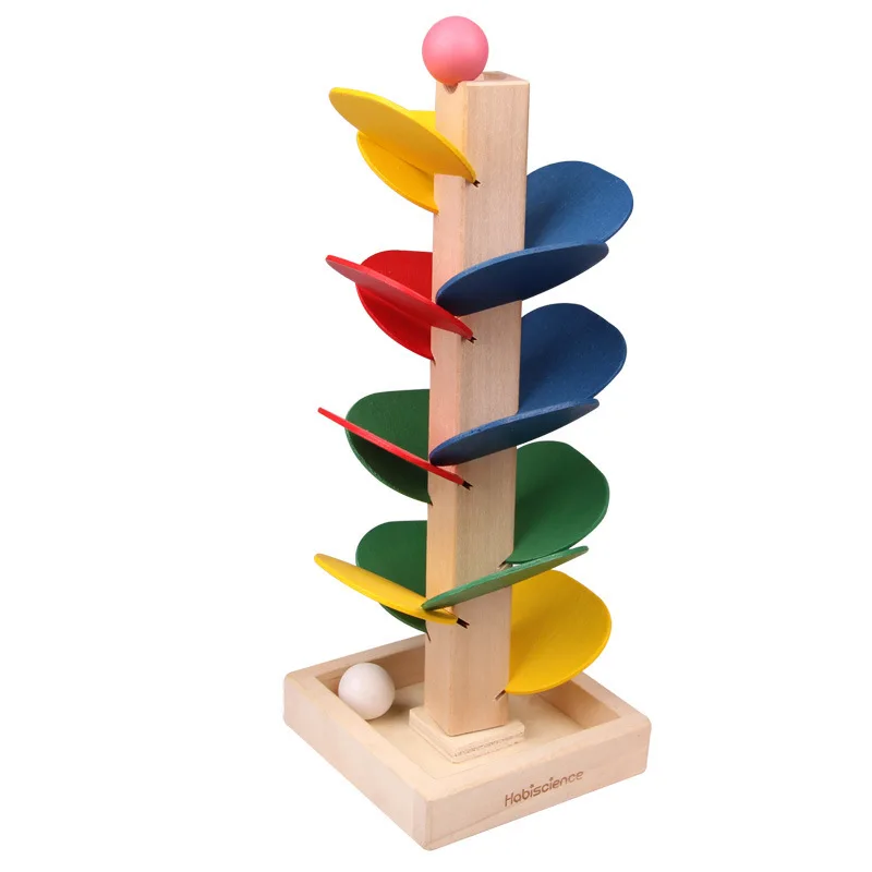 

Wooden Educational Toys Ball Leaf Tower Building Block For Kids Wooden Color Petal Slide Track Labyrinth Ball Game Baby Toy Gift