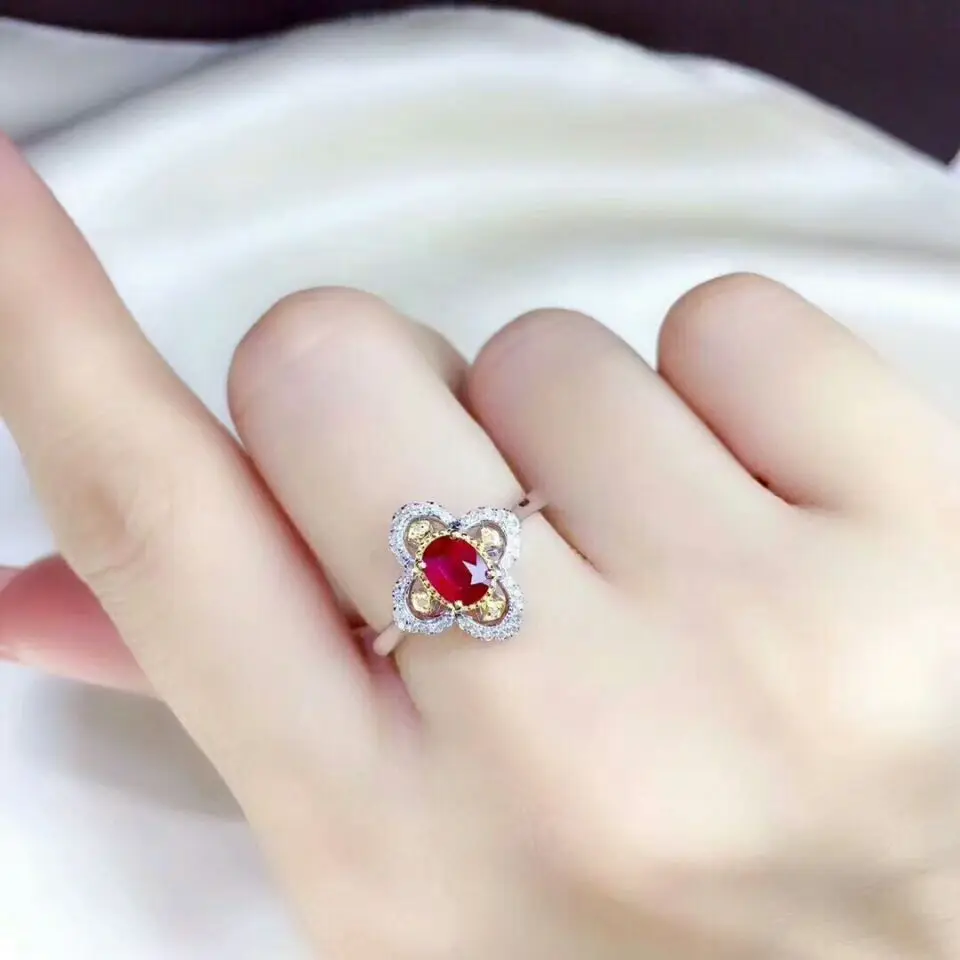 MeiBaPJ натуральный Новый жиросжигающий голубь Кровь Рубин модное кольцо с цветком