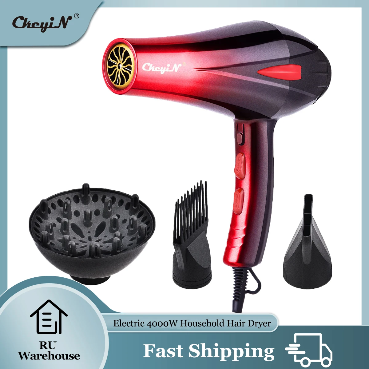 

Professional Electric 4000W Travel Household Hair Dryer Hair Styling Tools Blow Dryer Hot and Cold Air Dryer Salon With Nozzle