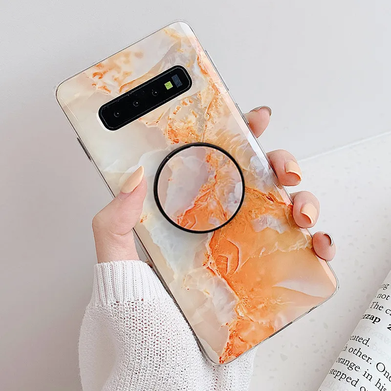 FLYKYLIN подставка для держателя для Samsung Galaxy S8 S9 S10 Plus S10e задняя крышка на розовый мраморный лист Мягкий ТПУ силиконовый чехол для телефона - Цвет: 0932  B3
