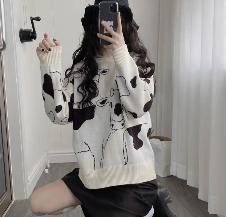 Autumn and winter new cow loose lazy knitted sweater | Женская одежда