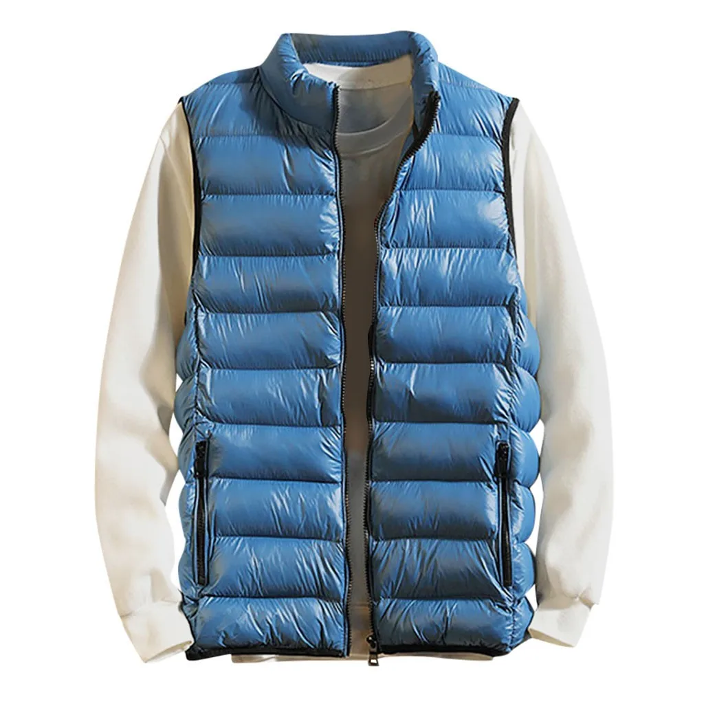 Мужской однотонный жилет на молнии пуховое пальто верхняя одежда теплый для
