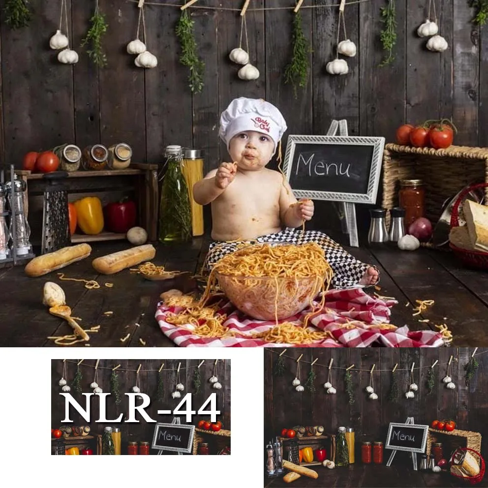 

Menu Cook Kitchen Newborn Baby Photo Shoot Backdrop Cake Smash Little Chef Photo Background Children Birthday Portrait Photocall