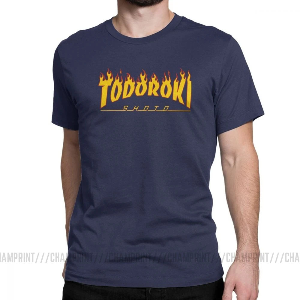Todoroki Shoto, Винтажные Футболки с героями мультфильма «Мой герой», футболки для мужчин, аниме, манга, одежда с короткими рукавами, обычные футболки, очищенные хлопковые футболки - Цвет: Тёмно-синий