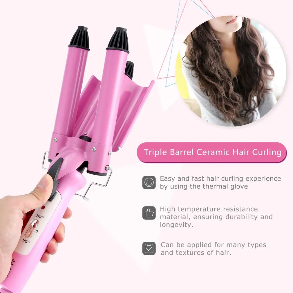 Щипцы для завивки волос с тремя цилиндрическими керамическими завитками