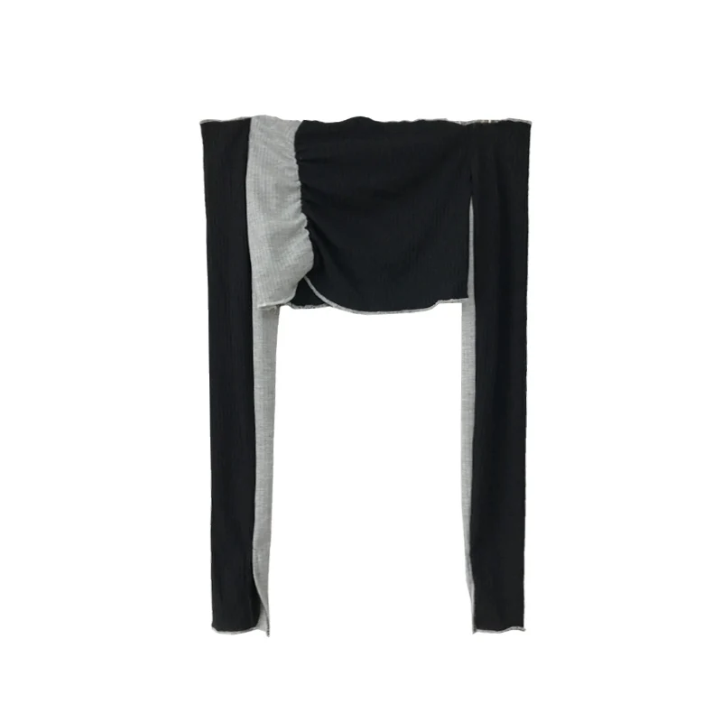 

Autumn short section one-shoulder slim black sexy long-sleeved bottoming T-shirt women