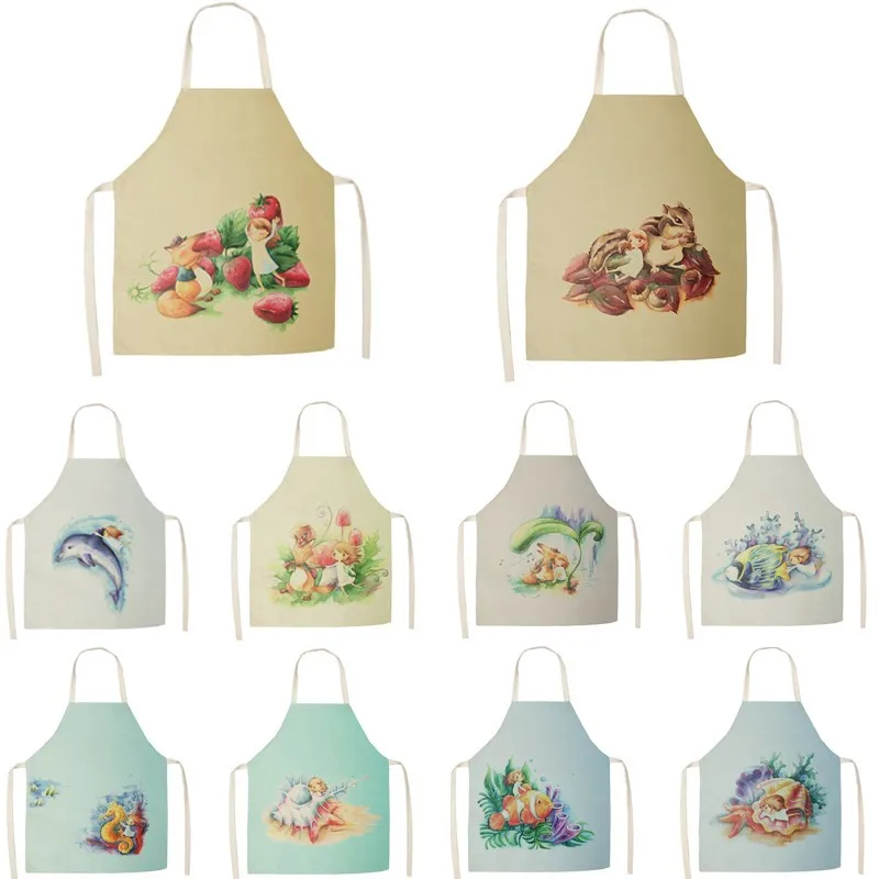 Кухонный Фартук с мультяшным рисунком для девочек цветочный принт без рукавов из