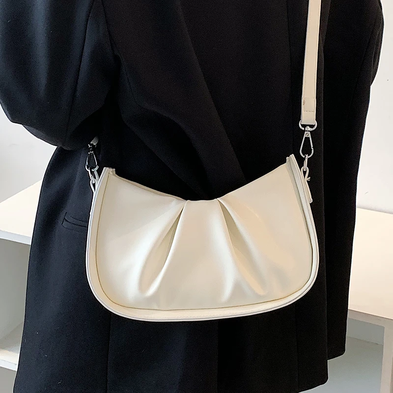 

Женская маленькая сумка-хобо, Женские Простые портативные кошельки и сумочки, женские белые плиссированные кожаные сумки через плечо