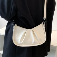womens small hobos underarm bag female simple portable purses and handbags ladies white pleated leather shoulder crossbody bags