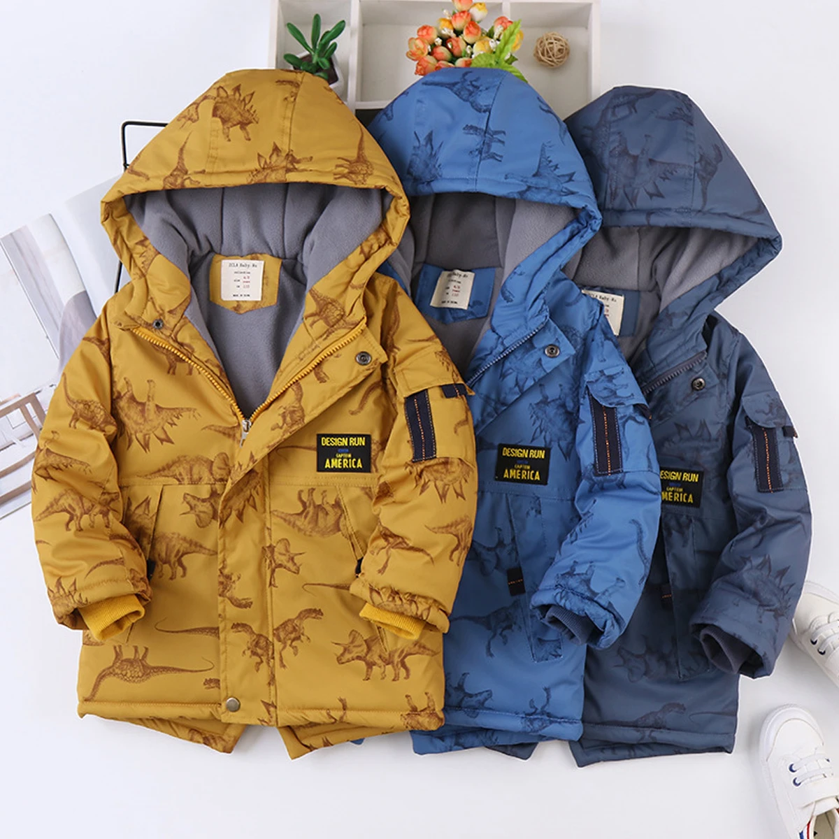 

2021 Winter Children's Warm Cotton Jackets Boys And Girls Cartoon Coats Babys Hooded Zipper Clothes For Kids Outerwears New
