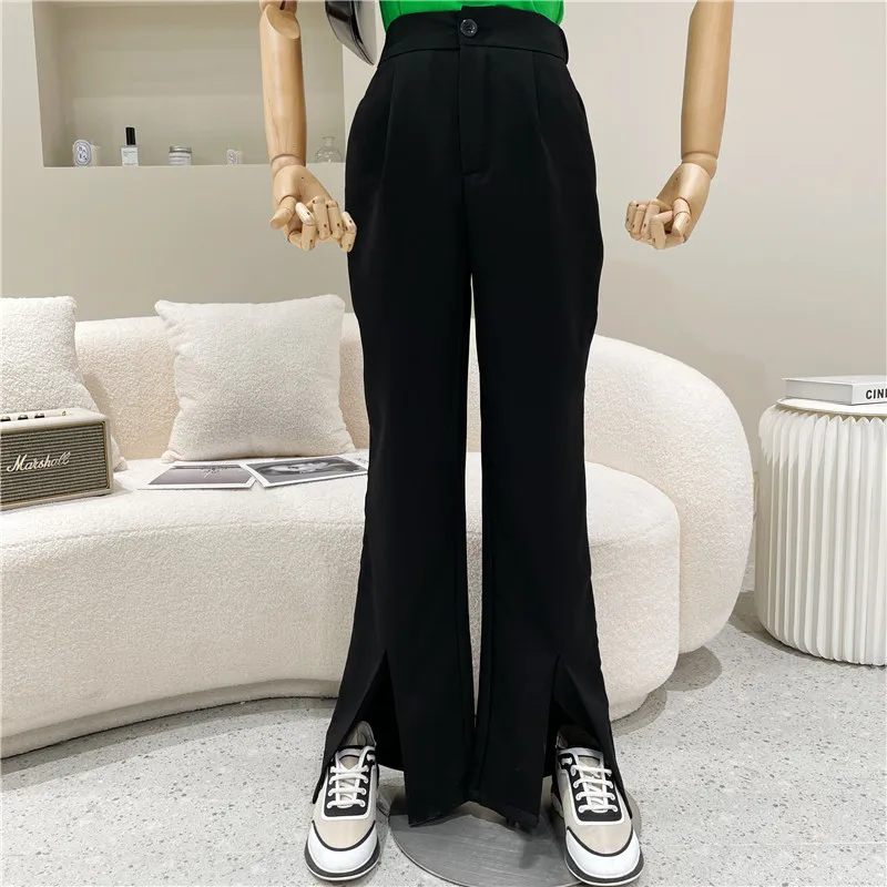 

Women Spring Summer Niche Design 2021 Fashion Front Split Pants High Waist Slim Casual Pants Loose And Thin Elastic Flared Pants