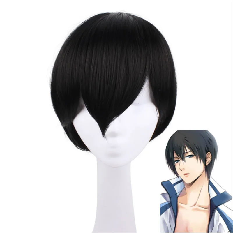 Аниме Haruka Nanase бесплатно! Косплей короткие черные волосы парик Хэллоуин |