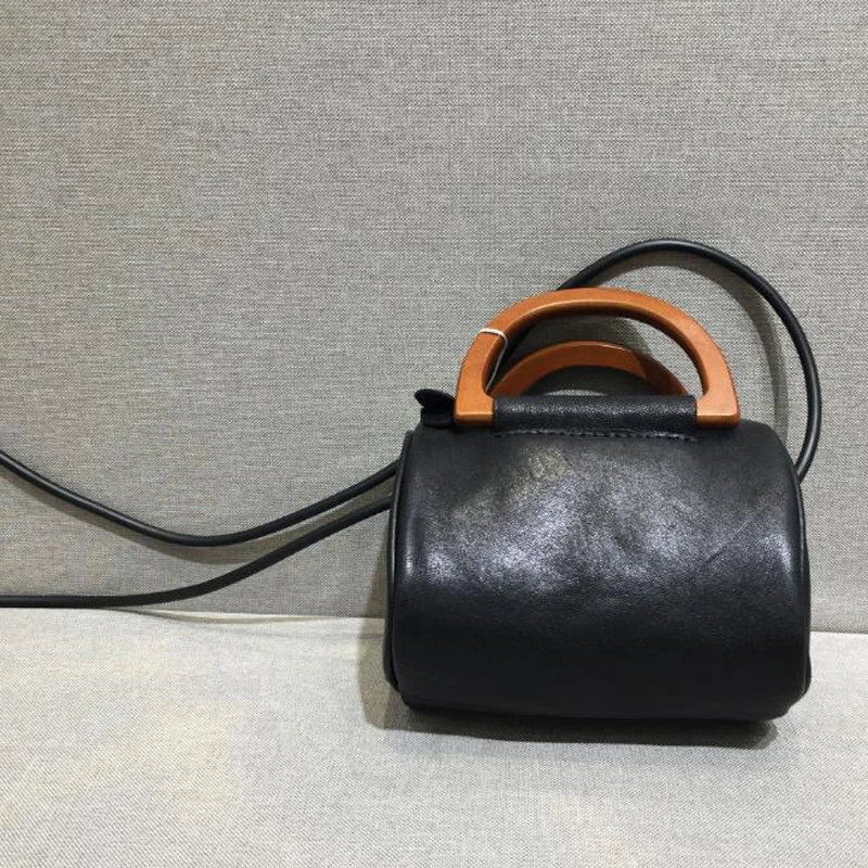 

Genuine Leather Handbag Fashion Design Wood Handle Crossbody Bags for Women Casual Sheepskin Messenger Bag Luxury Shoulder Bag