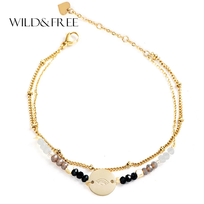 Wild &amp Free золото шарик из нержавеющей стали звено цепи браслеты для женщин 2 слоя
