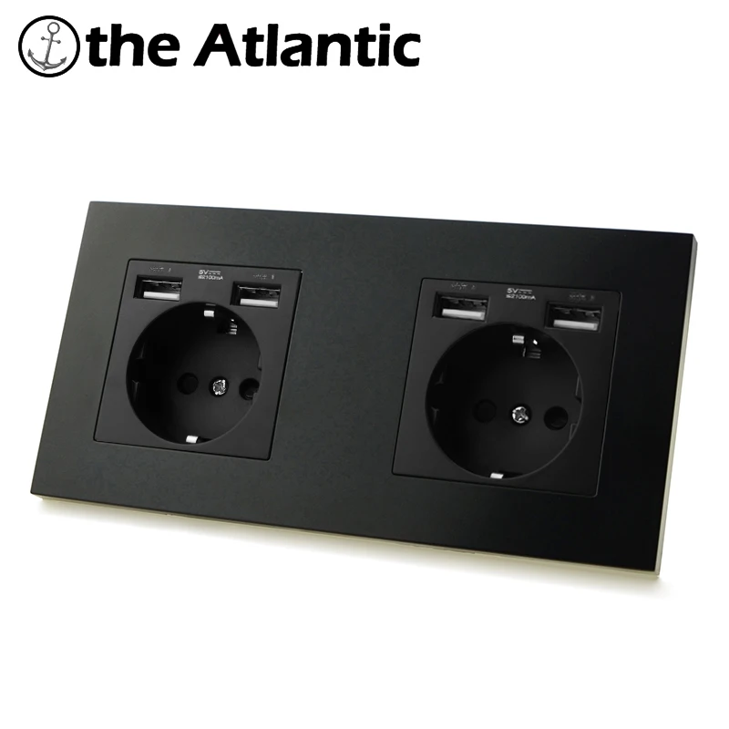 

Atlectric DE EU Power Plug Socket With USB Mobile Phone Charging Port Wall Double Socket Spain Russian PC Frame 172*86mm